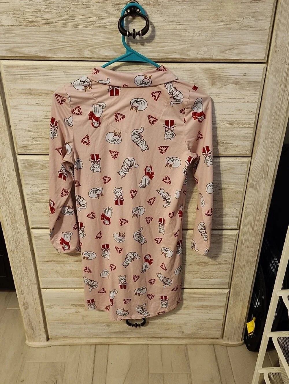 Holiday Time Pink Cat and Candy Cane Print Sleep Shirt